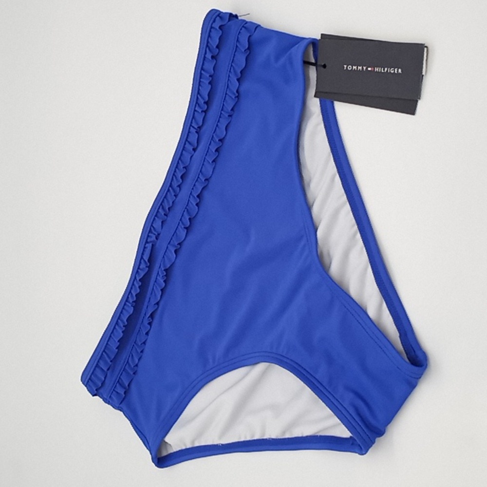 Tommy Hilfiger Ruffle High Waist Bikini Bottom Provence Blue M